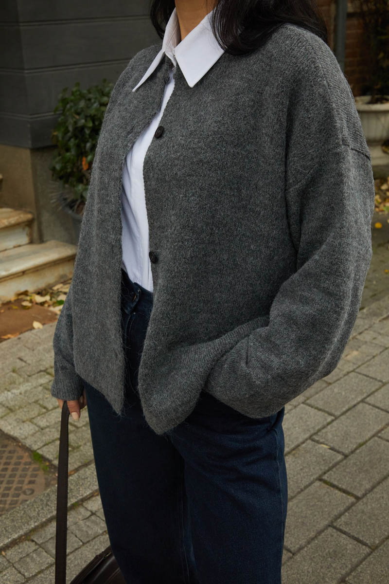 Buttoned Knit Cardigan Anthracite