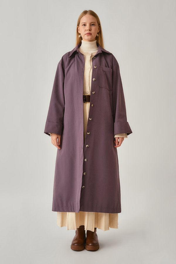 Buttoned Long Trenchcoat Dark Plum