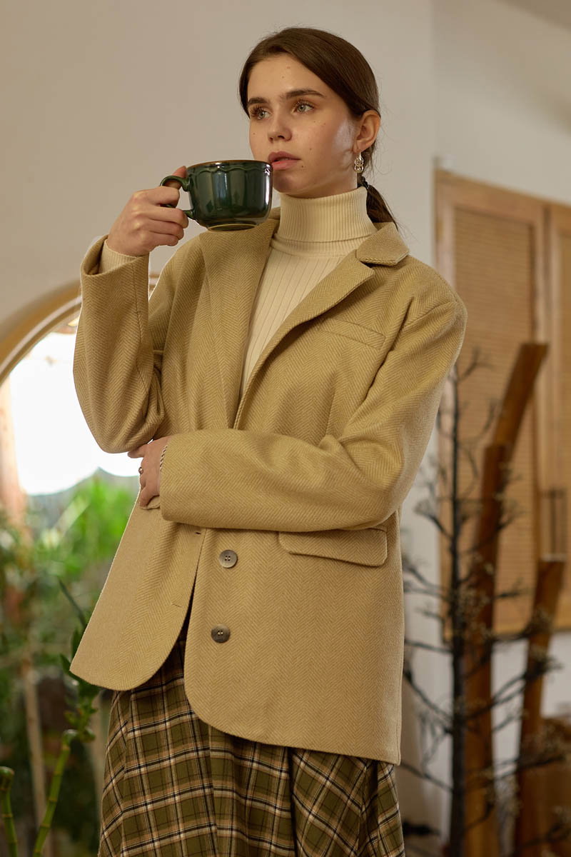 Kaşe Blazer Ceket Bej