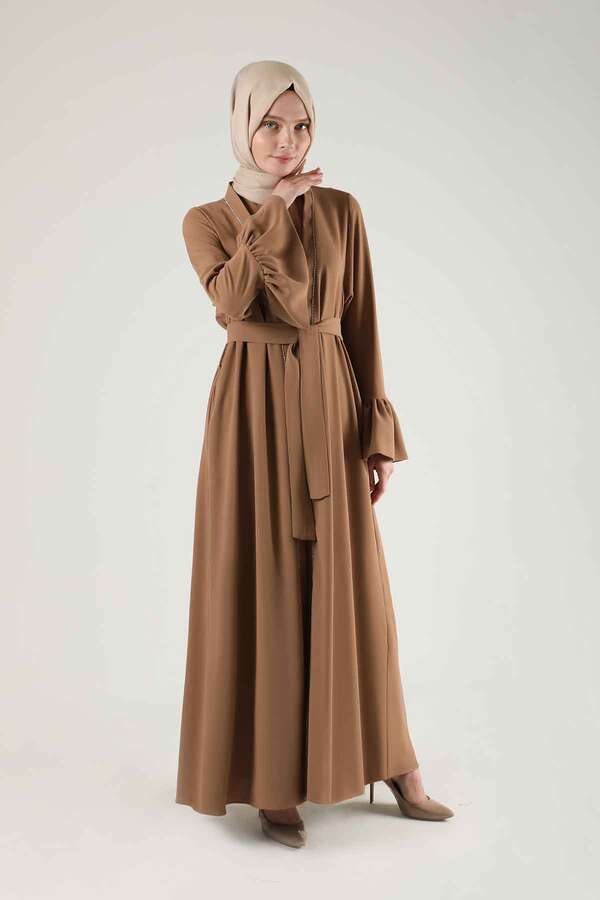 Manşeti Volanlı Taşlı Abaya Takım Taba - 1