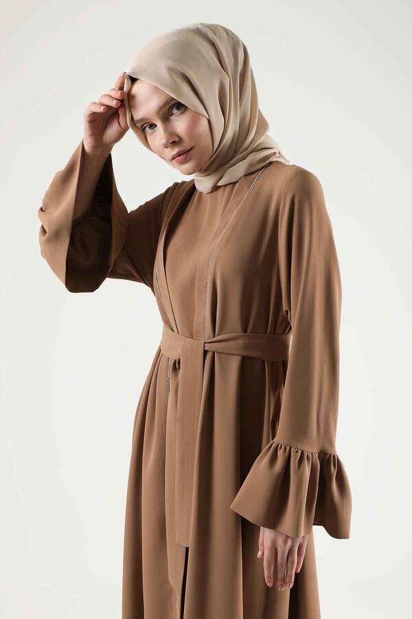 Manşeti Volanlı Taşlı Abaya Takım Taba - 2