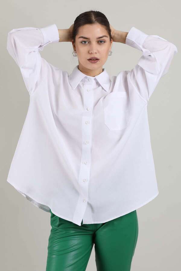 Oversize Cepli Gömlek Beyaz - 4