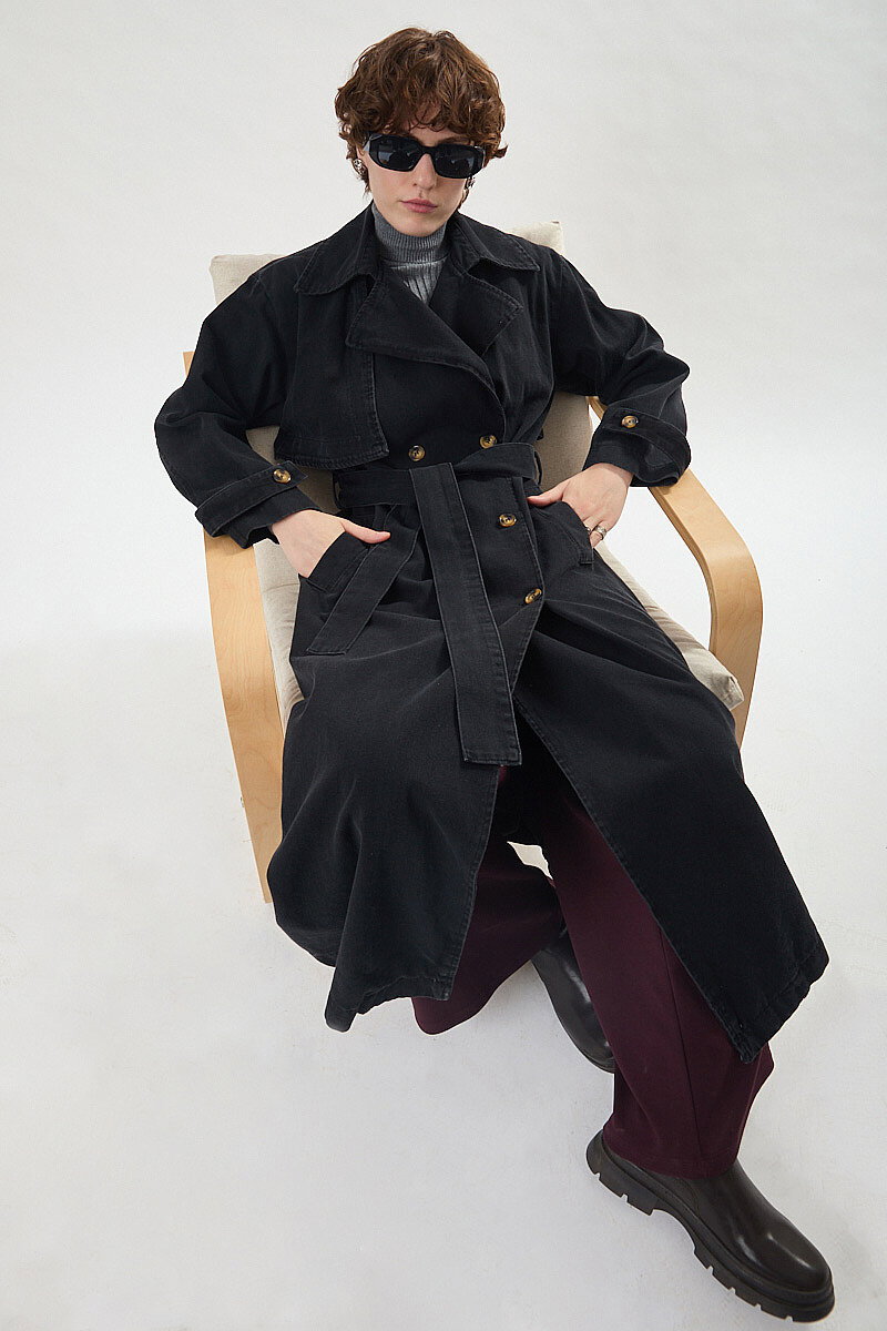 Oversize Denim Trençkot Siyah