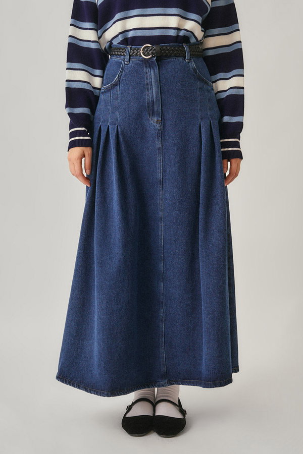 Pile Detaylı Denim Etek Açık Mavi - 3