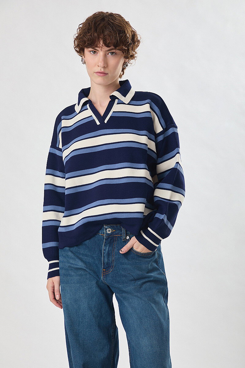 Striped Polo Sweater Navy (1)