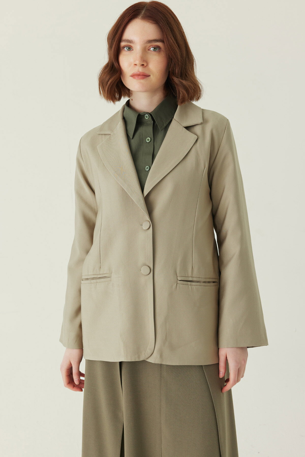 Tensel Blazer Ceket Soft Haki