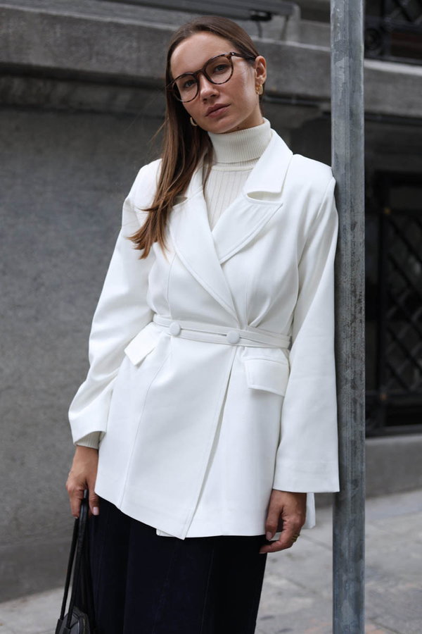 Tie Detail Blazer Jacket White