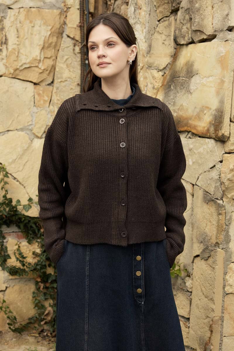 Turtleneck Cardigan Dark Coffee