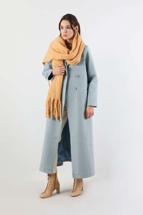 Uzun Oversize Kaşe Kaban Bebe Mavisi - 1