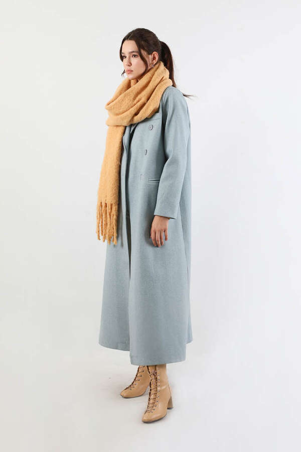 Uzun Oversize Kaşe Kaban Bebe Mavisi - 3