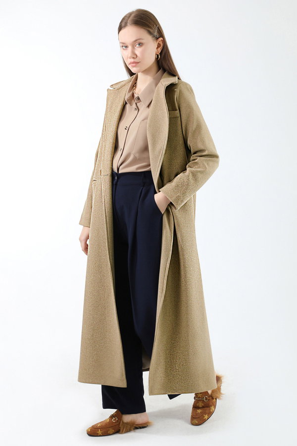 Uzun Oversize Kaşe Kaban Camel - 1