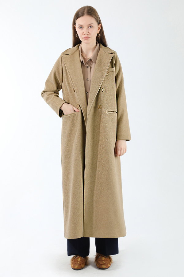 Uzun Oversize Kaşe Kaban Camel - 5