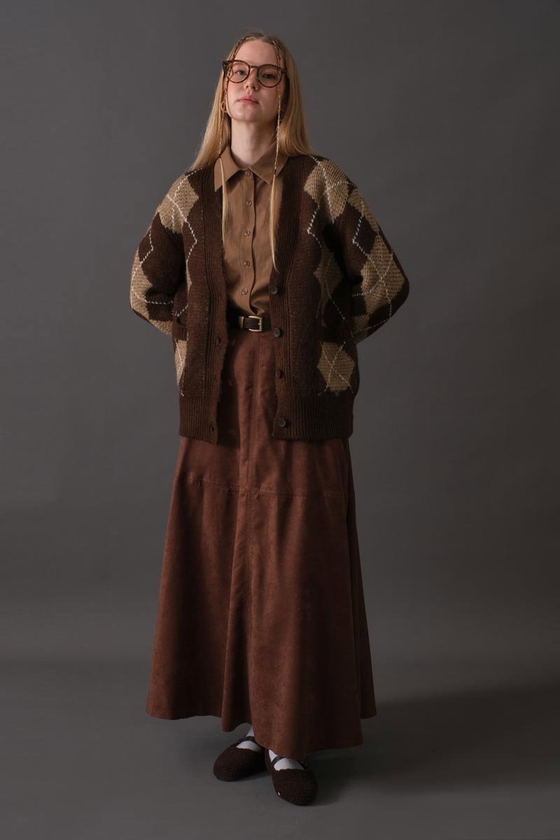 V-Neck Patterned Cardigan Brown