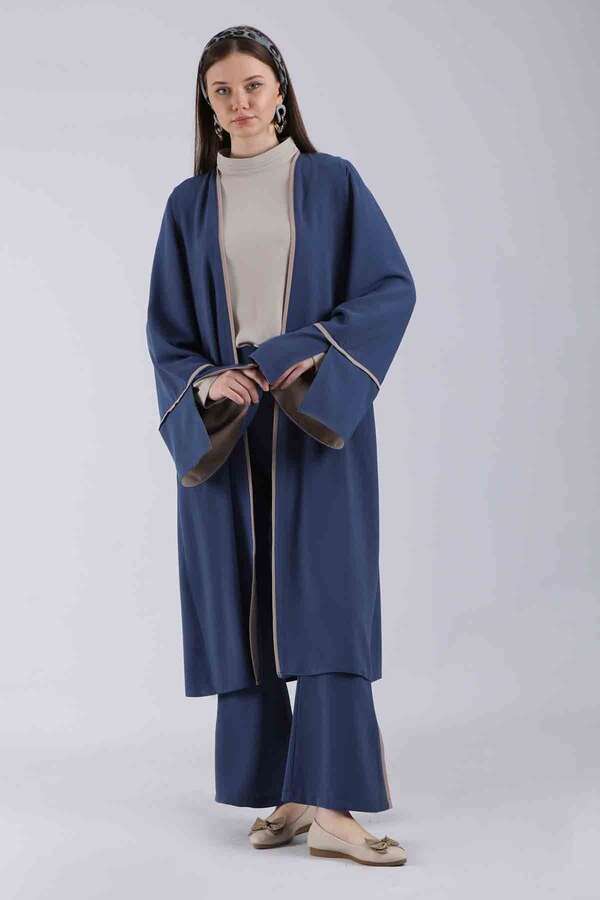 Yırtmaçlı Abaya Takım İndigo - 1
